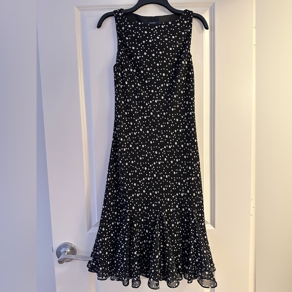 Chaps black polka dot midi dress.